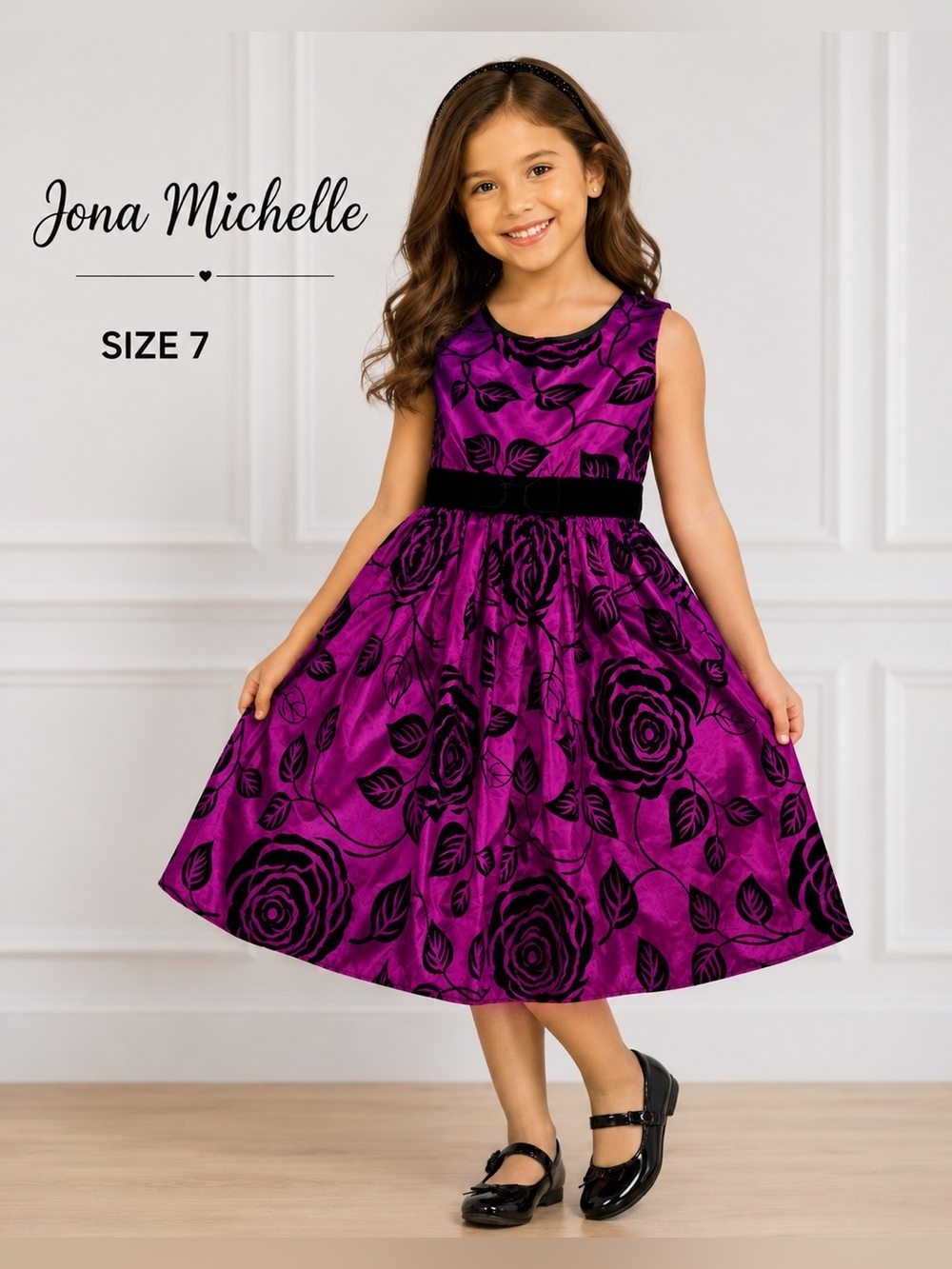 Jona Michelle Girls Size 7 Pink & Black Floral Party Dress fashion Holiday